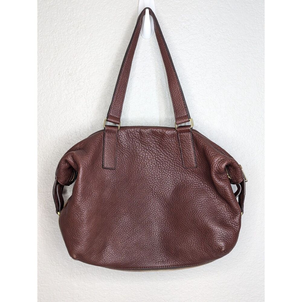 Fossil Leather Tote Shoulder Bag Satchel Brown Medium Preston Purse Zip Around - Picture 2 of 13